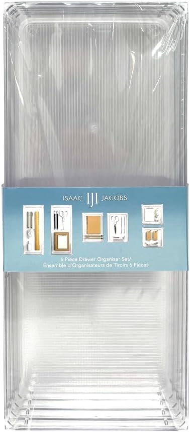 Isaac Jacobs Clear Drawer Organizer Set, Plastic Storage Bin, Multi-Use, Home, Office, Closet, Pantry, Bedroom, Bathroom, Kitchen