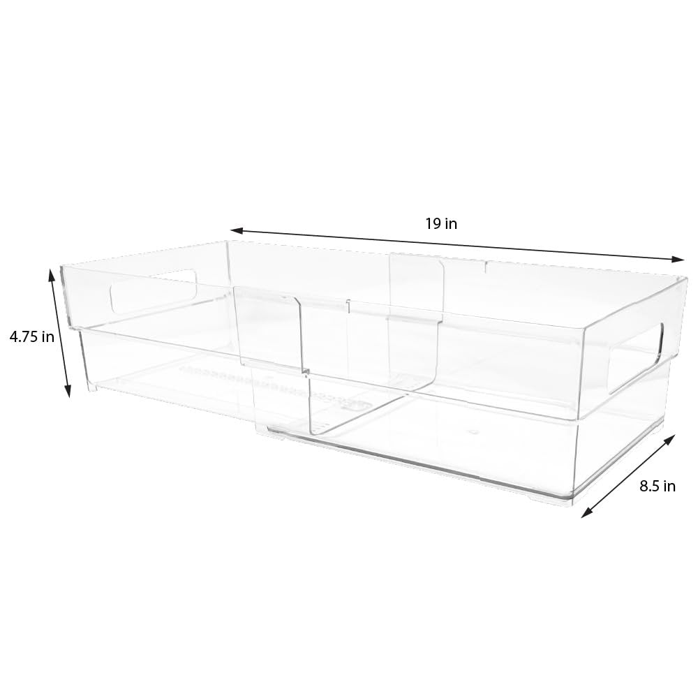 Isaac Jacobs 2-Pack Clear Expandable Storage Bins, Plastic Organizer with Cut-Out Handles, Adjustable Length from 11-19" for Home, Kitchen &amp; Office