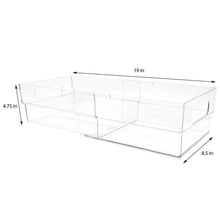 Isaac Jacobs 2-Pack Clear Expandable Storage Bins, Plastic Organizer with Cut-Out Handles, Adjustable Length from 11-19" for Home, Kitchen & Office