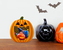 Isaac Jacobs 4x4 Halloween Jack O Lantern Picture Frame, Pumpkin-Shaped Picture Frame For Halloween (4x4, Orange)_#color_orange