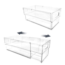 Isaac Jacobs 2-Pack Clear Expandable Storage Bins, Plastic Organizer with Cut-Out Handles, Adjustable Length from 11-19" for Home, Kitchen & Office