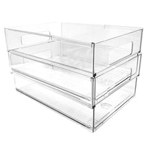 Isaac Jacobs 2-Pack Clear Expandable Storage Bins, Plastic Organizer with Cut-Out Handles, Adjustable Length from 11-19" for Home, Kitchen & Office