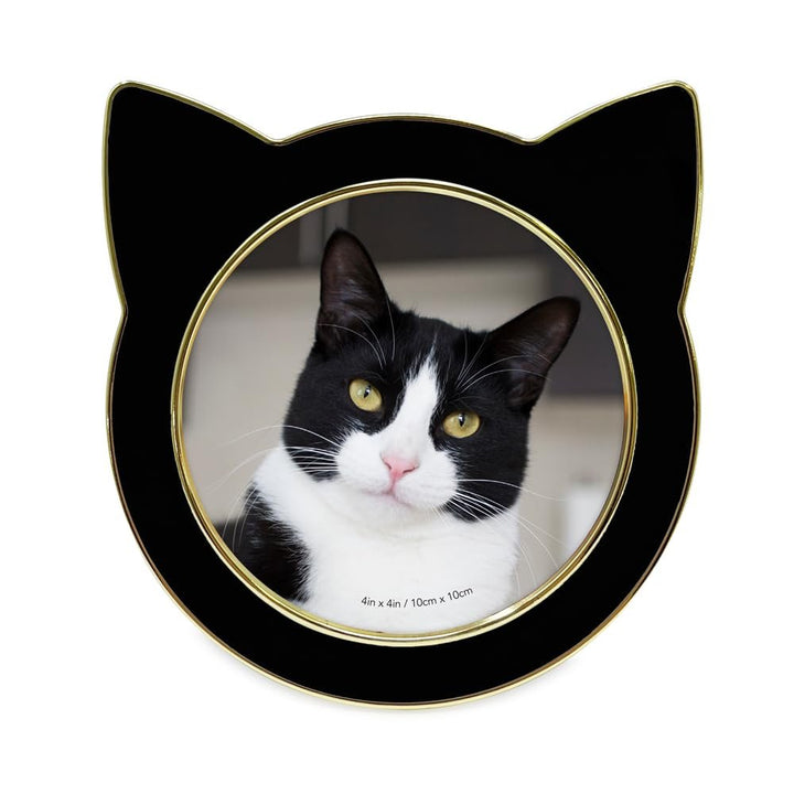 Isaac Jacobs 4x4 Gray with Silver Round Enamel Cat Picture Frame w/Ears - Tabletop, Home &amp; Office Décor, (4x4, Gray with Silver)