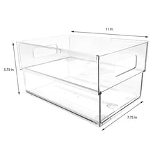 Isaac Jacobs 2-Pack Clear Expandable Storage Bins, Plastic Organizer with Cut-Out Handles, Adjustable Length from 11-19" for Home, Kitchen & Office