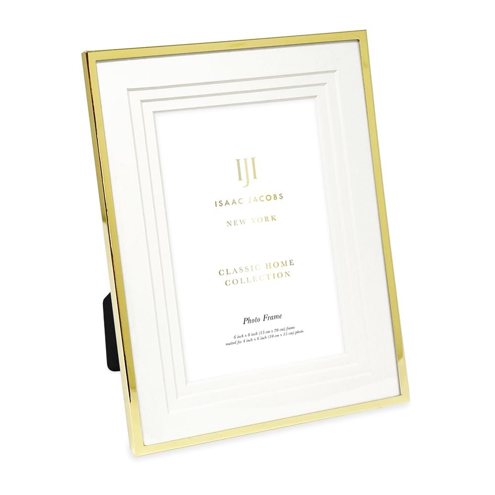 Isaac Jacobs Metal Picture Frame, Triple Matted Classic Metal Photo Frame Made For Tabletop &amp; Hanging Display, Photo Gallery and Wall Art_