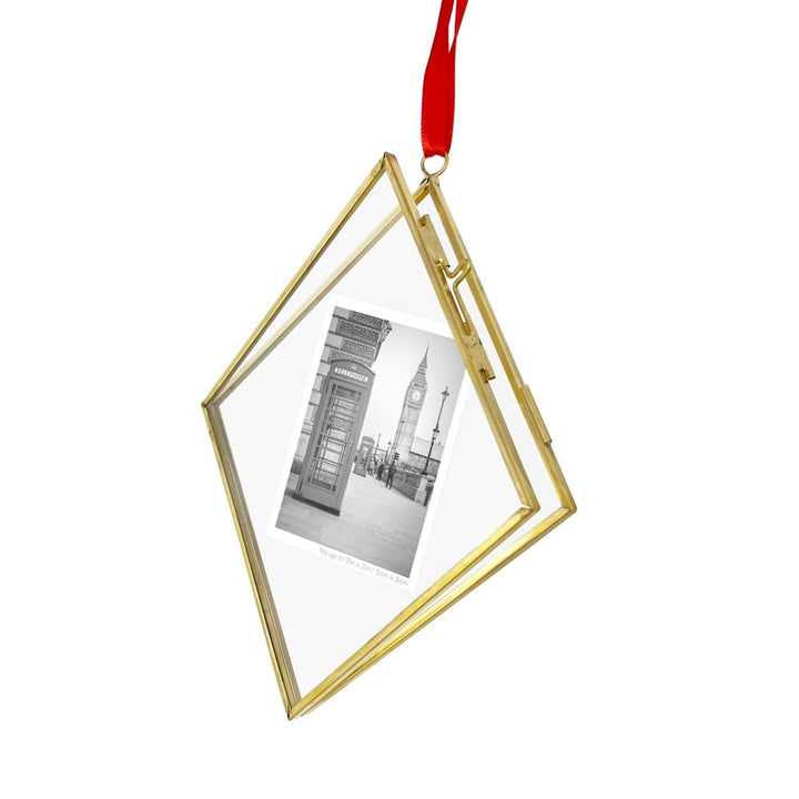 Isaac Jacobs (2"x3" Vintage Style Brass and Glass Diamond Ornament Frame with Locket Closure (Vertical) (Antique Gold), Metal Floating Frame, Made for Hanging