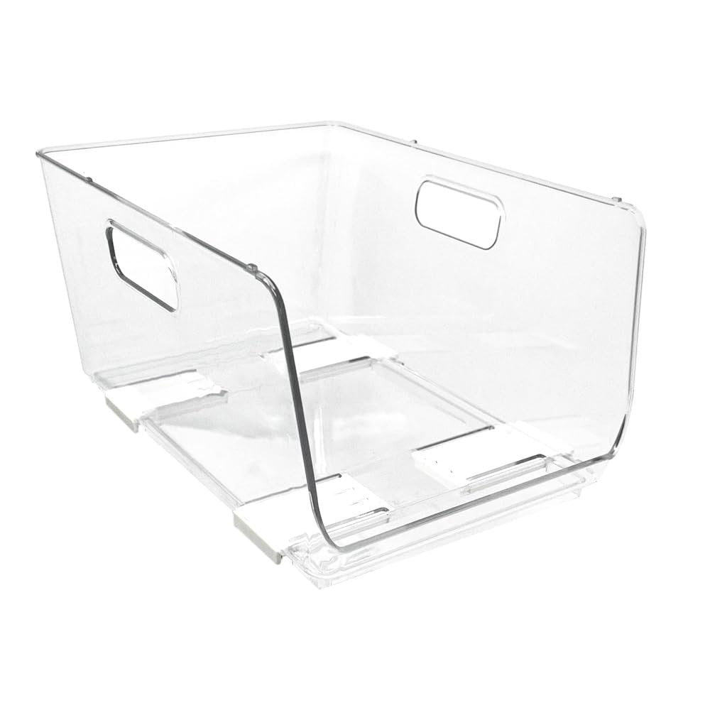 Isaac Jacobs 2-Piece Stackable Clear Storage Bins w/Open Front, Versatile Use, Set of 2, Desk, Office, Bathroom, Bedroom, Closet#model_Large Deep (11.9" x 8.6" x 6.1")
