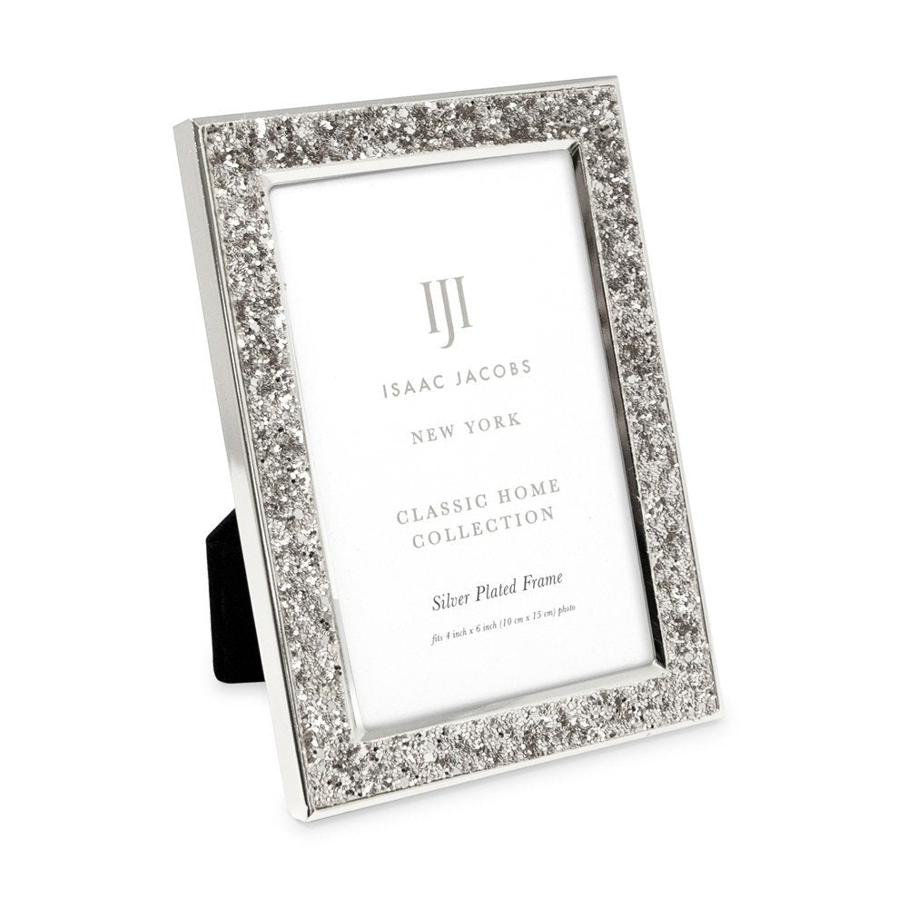 Isaac Jacobs Metal Glitter (Vertical &amp; Horizontal) Picture Frame, with Black Fabric Easel, Wall-Mountable, Made for Tabletop, Counterspace, Shelf and Desk