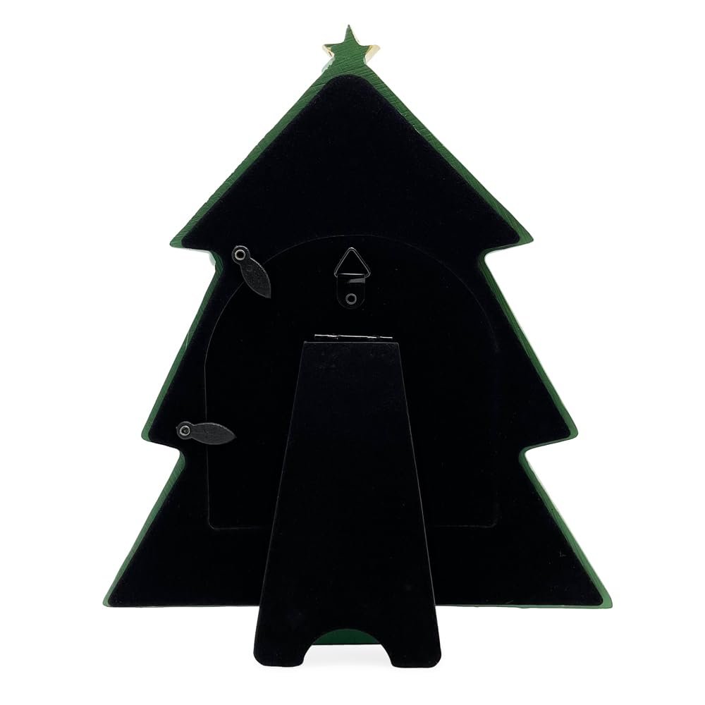 Isaac Jacobs 4x4 Holiday-Inspired Christmas Tree Picture Frame, Green with Gold Star, Tabletop and Wall Display, Home Décor, Resin Frame, Holidays (4x4, Green, with Arched Photo Window)