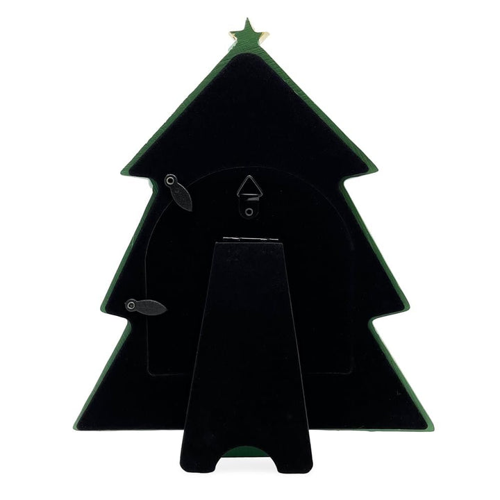 Isaac Jacobs 4x4 Holiday-Inspired Christmas Tree Picture Frame, Green with Gold Star, Tabletop and Wall Display, Home Décor, Resin Frame, Holidays (4x4, Green, with Arched Photo Window)