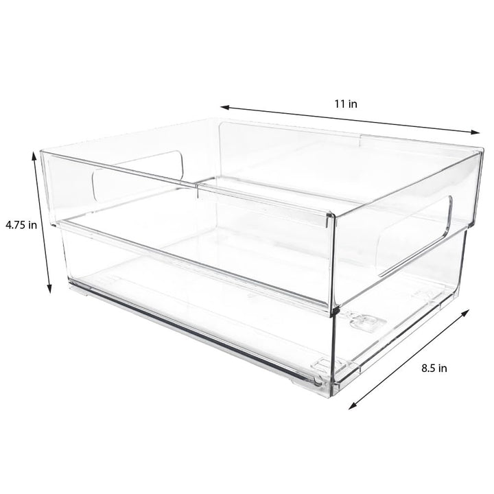 Isaac Jacobs 2-Pack Clear Expandable Storage Bins, Plastic Organizer with Cut-Out Handles, Adjustable Length from 11-19" for Home, Kitchen &amp; Office