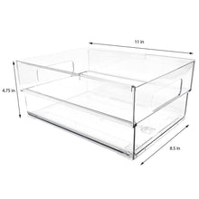 Isaac Jacobs 2-Pack Clear Expandable Storage Bins, Plastic Organizer with Cut-Out Handles, Adjustable Length from 11-19" for Home, Kitchen & Office