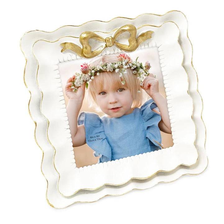 Isaac Jacobs 2x3 Blush With White Resin Picture Frame, Layered Double Ruffle Wave Design with Bow, Tabletop &amp; Wall Display Photo Frame, Home Décor, Art, Photo Gallery (2x3, Blush With White)