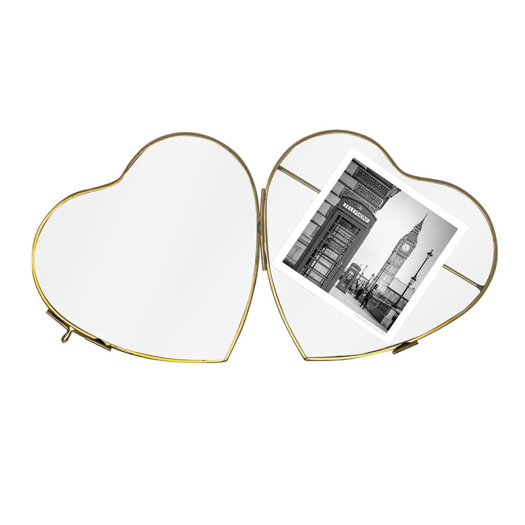 Isaac Jacobs (4"x4" Vintage Style Heart-Shaped Brass and Glass Ornament Frame with Locket Closure (Vertical) (Antique Gold), Metal Floating Frame, Made for Tabletop Display