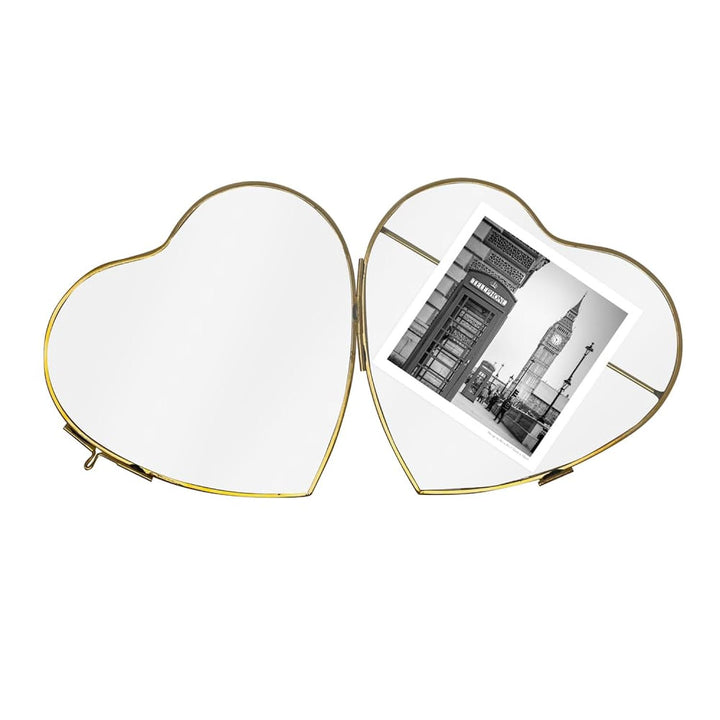 Isaac Jacobs (4"x4" Vintage Style Heart-Shaped Brass and Glass Ornament Frame with Locket Closure (Vertical) (Antique Gold), Metal Floating Frame, Made for Tabletop Display