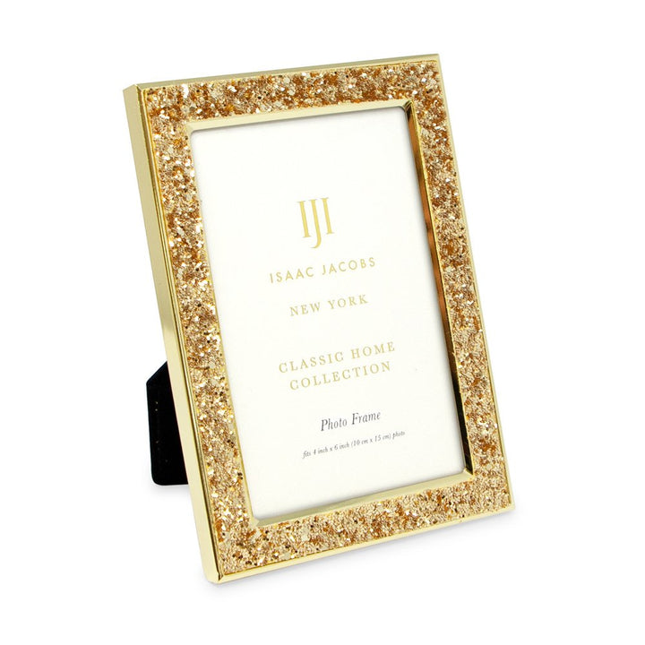 Isaac Jacobs Metal Glitter (Vertical &amp; Horizontal) Picture Frame, with Black Fabric Easel, Wall-Mountable, Made for Tabletop, Counterspace, Shelf and Desk