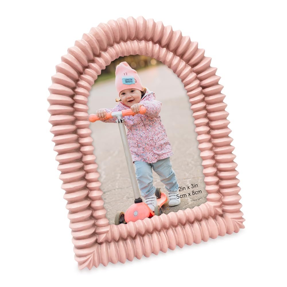 Isaac Jacobs 2x3 Matte Blush Double Bead Arch Photo Frame with Black Fabric Easel, Tabletop, Wall-Mountable, Shelf and Desk, Decorative Art Design, Home Décor (2x3, Matte Blush)