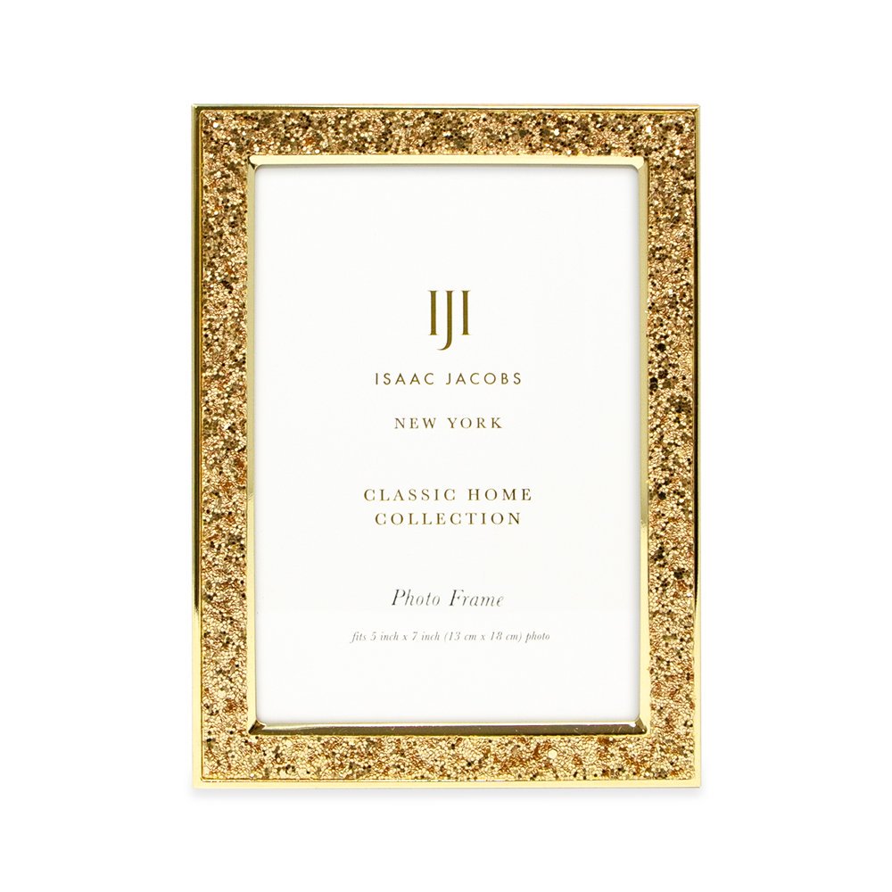 Isaac Jacobs Metal Glitter (Vertical &amp; Horizontal) Picture Frame, with Black Fabric Easel, Wall-Mountable, Made for Tabletop, Counterspace, Shelf and Desk