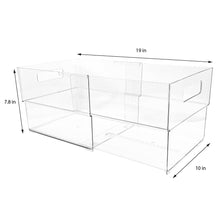 Isaac Jacobs 2-Pack Clear Expandable Storage Bins, Plastic Organizer with Cut-Out Handles, Adjustable Length from 11-19" for Home, Kitchen & Office