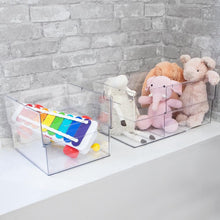Isaac Jacobs 2-Pack Clear Expandable Storage Bins, Plastic Organizer with Cut-Out Handles, Adjustable Length from 11-19" for Home, Kitchen & Office