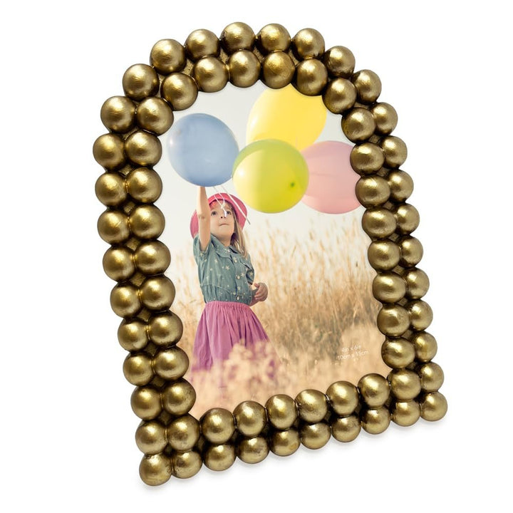 Isaac Jacobs 4x6 Glossy Taupe Double Bauble Arch Photo Frame with Black Fabric Easel, Tabletop, Wall-Mountable, Shelf and Desk, Decorative Art Design, Home Décor (4x6, Glossy Taupe)