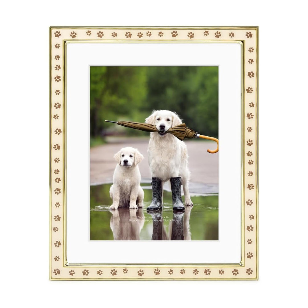Isaac Jacobs Matted Gold Metal Enamel Frame with Brown Paw Print Design with Easel, for Countertop, Tabletop Display, Bookshelf, Desk, Wall Décor, Gold w/Brown)