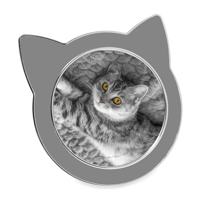 Isaac Jacobs 4x4 Gray with Silver Round Enamel Cat Picture Frame w/Ears - Tabletop, Home &amp; Office Décor, (4x4, Gray with Silver)