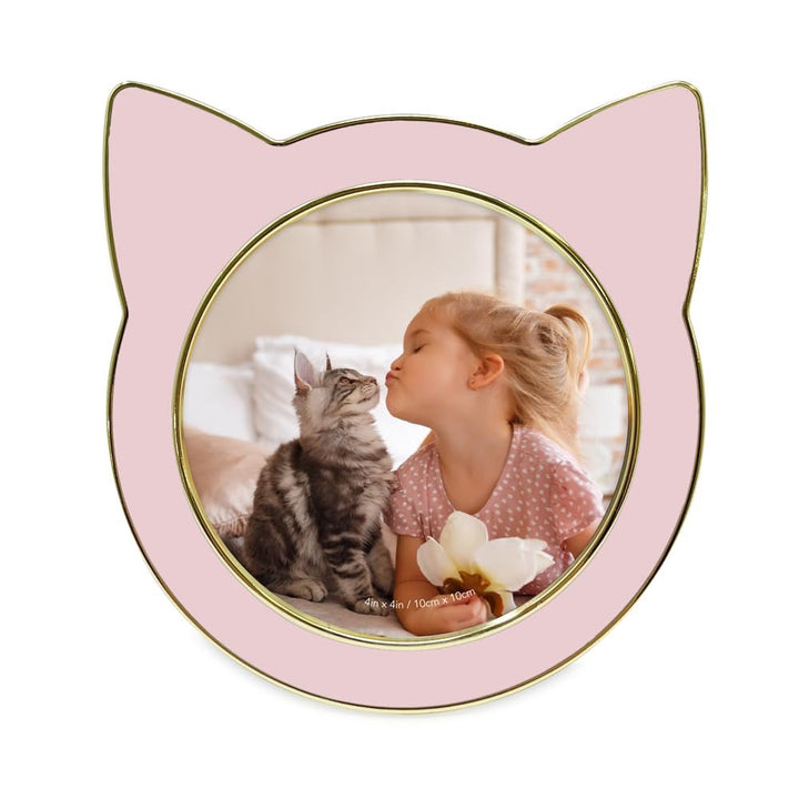 Isaac Jacobs 4x4 Gray with Silver Round Enamel Cat Picture Frame w/Ears - Tabletop, Home &amp; Office Décor, (4x4, Gray with Silver)