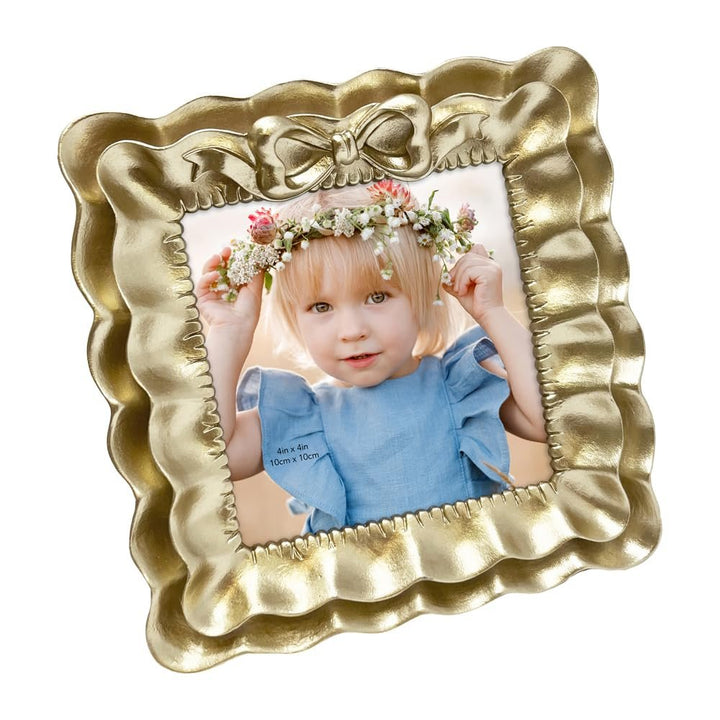 Isaac Jacobs 2x3 Blush With White Resin Picture Frame, Layered Double Ruffle Wave Design with Bow, Tabletop &amp; Wall Display Photo Frame, Home Décor, Art, Photo Gallery (2x3, Blush With White)