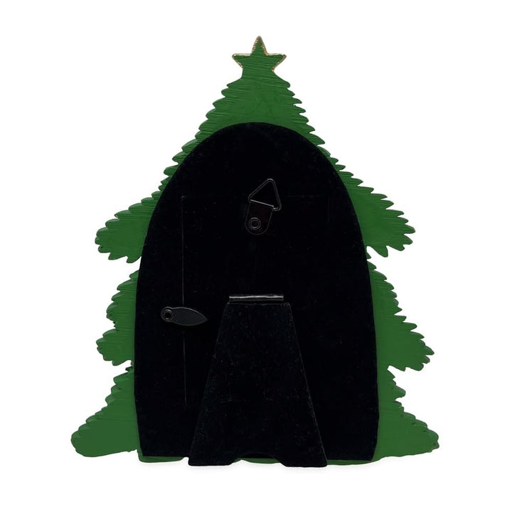 Isaac Jacobs 4x4 Holiday-Inspired Christmas Tree Picture Frame, Green with Gold Star, Tabletop and Wall Display, Home Décor, Resin Frame, Holidays (4x4, Green, with Arched Photo Window)