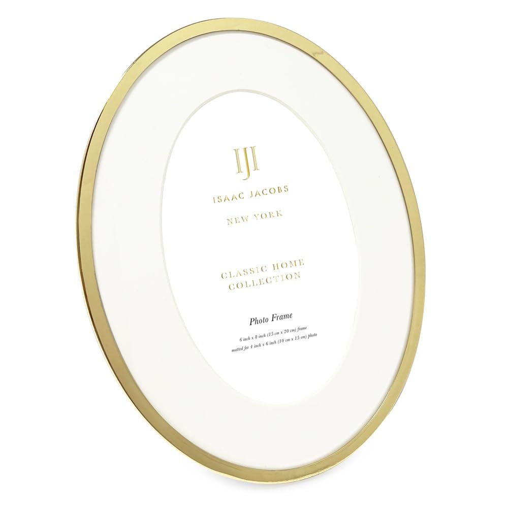 Isaac Jacobs Oval Metal Picture Frame, Classic Photo Frame Made For Tabletop &amp; Hanging Display, Photo Gallery and Wall Art