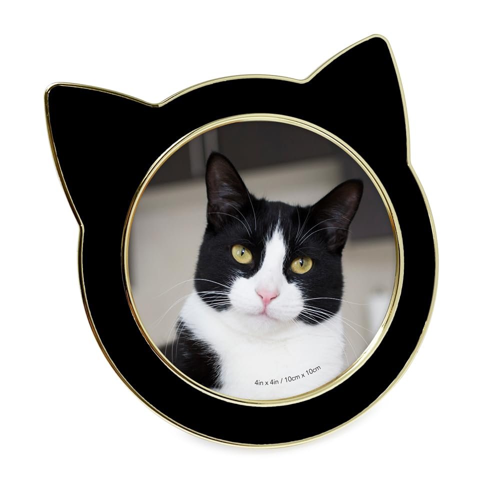Isaac Jacobs 4x4 Gray with Silver Round Enamel Cat Picture Frame w/Ears - Tabletop, Home &amp; Office Décor, (4x4, Gray with Silver)