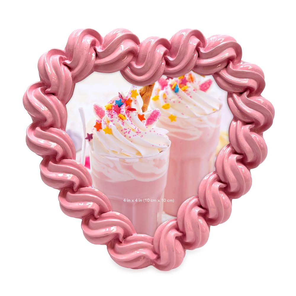 Isaac Jacobs 4x4 Glossy Frosting Heart-shaped Picture Frame with Easel &amp; Hook for Tabletop &amp; Wall Display, Decorative Art Design, Home Décor, Gallery Wall, Desktop Display_