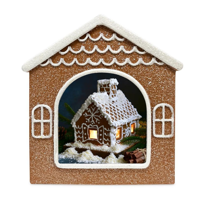 Isaac Jacobs Holiday‑Inspired Gingerbread House Picture Frame, Glitter Resin Picture Frame, Tabletop or Wall Display, Home Décor_