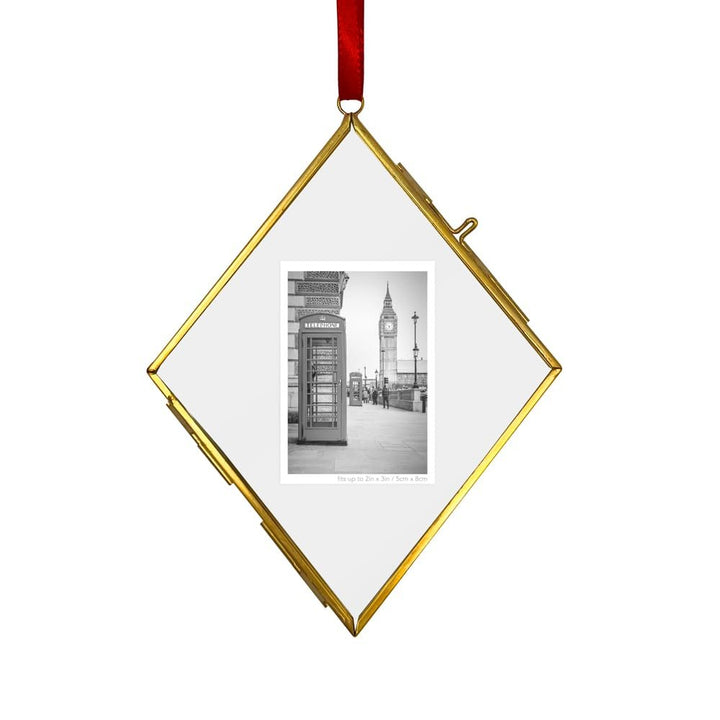 Isaac Jacobs (2"x3" Vintage Style Brass and Glass Diamond Ornament Frame with Locket Closure (Vertical) (Antique Gold), Metal Floating Frame, Made for Hanging