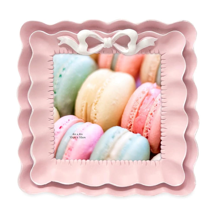 Isaac Jacobs 2x3 Blush With White Resin Picture Frame, Layered Double Ruffle Wave Design with Bow, Tabletop &amp; Wall Display Photo Frame, Home Décor, Art, Photo Gallery (2x3, Blush With White)