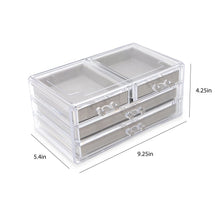 Isaac Jacobs Clear Acrylic 4-Drawer Jewelry Organizer (9.25” x 5.4” x 4.25”) w/ Velvet Lining, Stackable Storage Box For Rings, Necklaces, Bracelets, Earrings & Watches, Tabletop Display Case