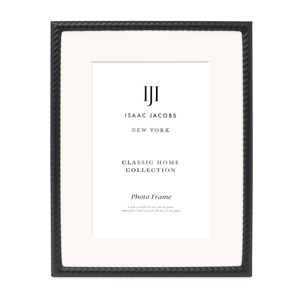 Isaac Jacobs Metal Rope Border Picture Frame, Horizontal &amp; Vertical for Tabletop and Wall Display, Home Decor, Metal Frame