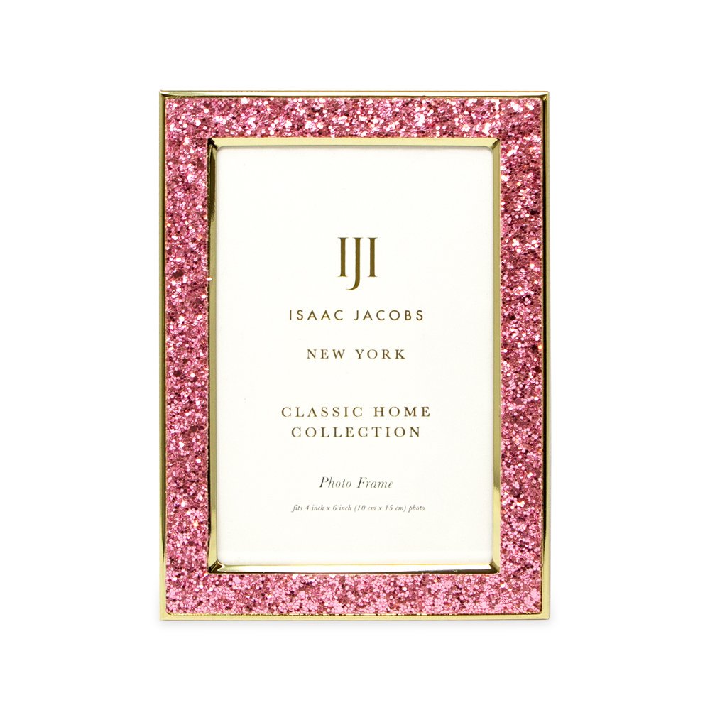 Isaac Jacobs Metal Glitter (Vertical &amp; Horizontal) Picture Frame, with Black Fabric Easel, Wall-Mountable, Made for Tabletop, Counterspace, Shelf and Desk