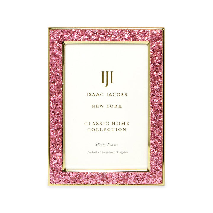 Isaac Jacobs Metal Glitter (Vertical &amp; Horizontal) Picture Frame, with Black Fabric Easel, Wall-Mountable, Made for Tabletop, Counterspace, Shelf and Desk
