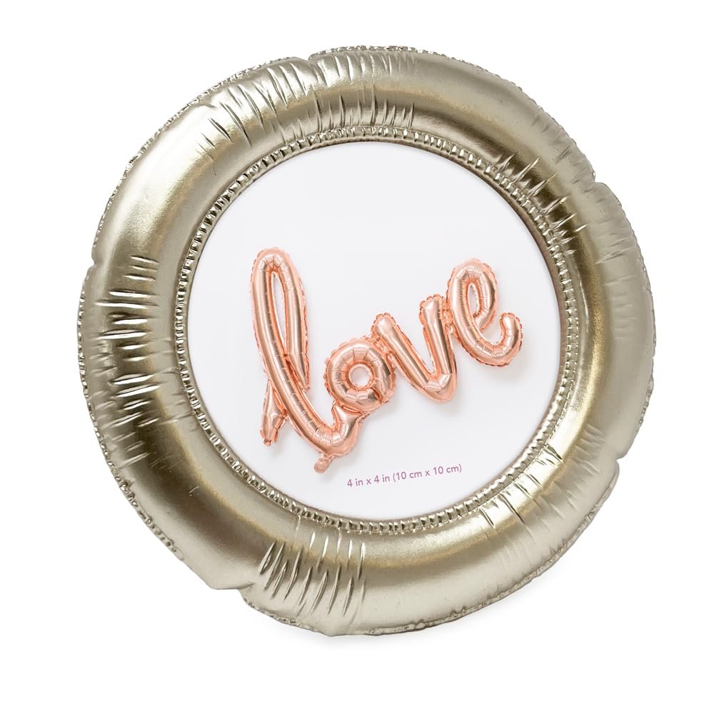 Isaac Jacobs 4x4 Round Balloon Picture Frame with Easel & Hook for Tabletop & Wall Display, Decorative Art Design, Home Décor, GalleryWall, Bookshelf, Desktop Display