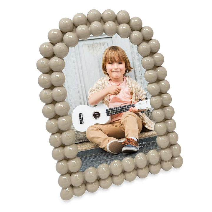 Isaac Jacobs 4x6 Glossy Taupe Double Bauble Arch Photo Frame with Black Fabric Easel, Tabletop, Wall-Mountable, Shelf and Desk, Decorative Art Design, Home Décor (4x6, Glossy Taupe)