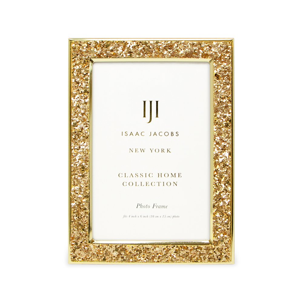 Isaac Jacobs Metal Glitter (Vertical &amp; Horizontal) Picture Frame, with Black Fabric Easel, Wall-Mountable, Made for Tabletop, Counterspace, Shelf and Desk