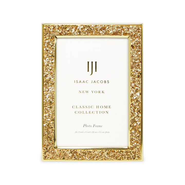 Isaac Jacobs Metal Glitter (Vertical &amp; Horizontal) Picture Frame, with Black Fabric Easel, Wall-Mountable, Made for Tabletop, Counterspace, Shelf and Desk