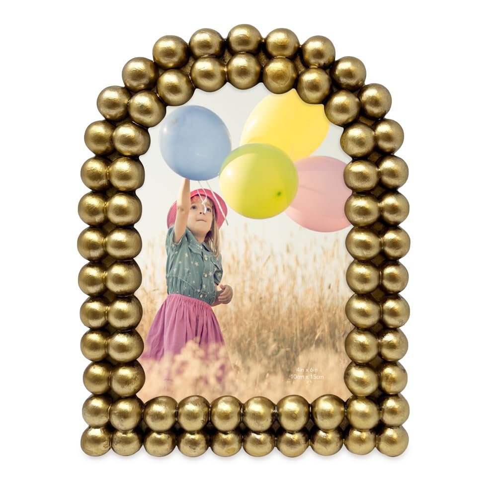 Isaac Jacobs 4x6 Glossy Taupe Double Bauble Arch Photo Frame with Black Fabric Easel, Tabletop, Wall-Mountable, Shelf and Desk, Decorative Art Design, Home Décor (4x6, Glossy Taupe)