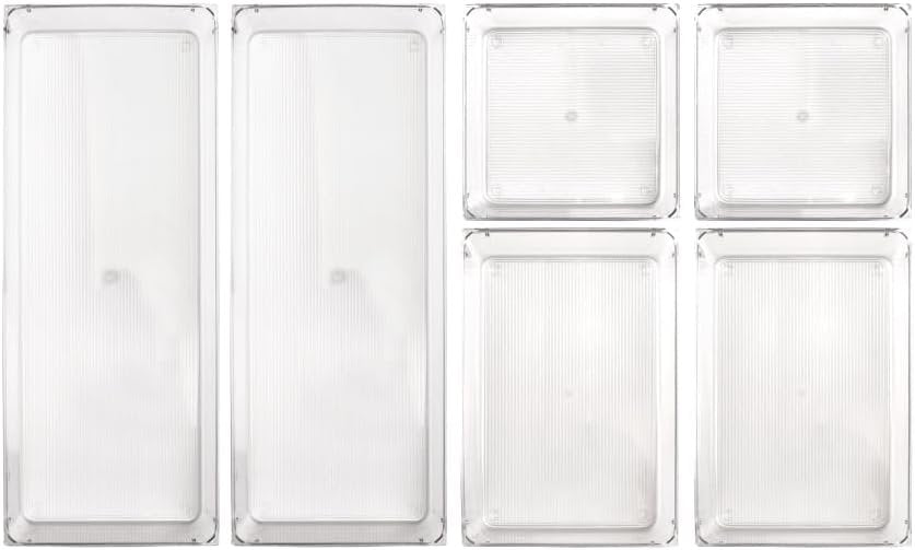 Isaac Jacobs Clear Drawer Organizer Set, Plastic Storage Bin, Multi-Use, Home, Office, Closet, Pantry, Bedroom, Bathroom, Kitchen