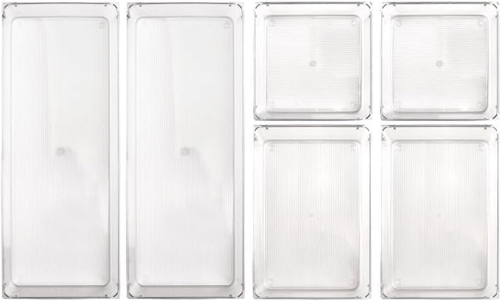 Isaac Jacobs Clear Drawer Organizer Set, Plastic Storage Bin, Multi-Use, Home, Office, Closet, Pantry, Bedroom, Bathroom, Kitchen