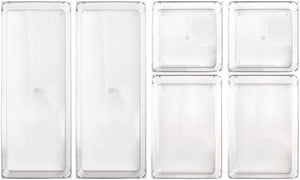 Isaac Jacobs Clear Drawer Organizer Set, Plastic Storage Bin, Multi-Use, Home, Office, Closet, Pantry, Bedroom, Bathroom, Kitchen