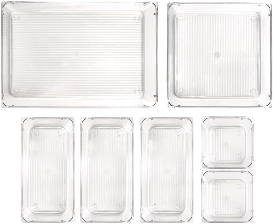 Isaac Jacobs Clear Drawer Organizer Set, Plastic Storage Bin, Multi-Use, Home, Office, Closet, Pantry, Bedroom, Bathroom, Kitchen