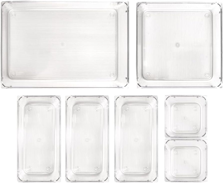 Isaac Jacobs Clear Drawer Organizer Set, Plastic Storage Bin, Multi-Use, Home, Office, Closet, Pantry, Bedroom, Bathroom, Kitchen